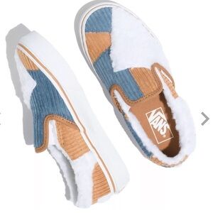 nwob // kids vans classic slip on sherpa corduroy shoes